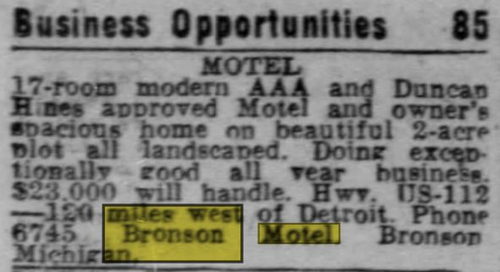 Bronson Motel - July 1957 For Sale